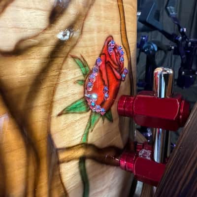 Rikki Rockett's Poison, Rockett Drum Works, Steam Bent Hickory "The Rose" Drum Kit, 22",16", 14", 12", 10",  Plus Woofer, Swarovski Crystals, Signed! STUNNING image 14
