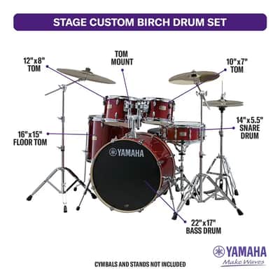 Yamaha Stage Custom Birch 5pc Drum Set w/22" BD Cranberry Red image 2