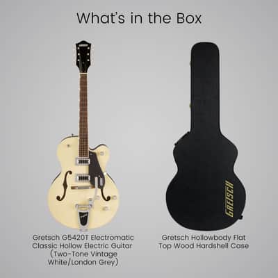 Gretsch G5420T Electromatic Hollow Body Electric Guitar (Two-Tone Vintage White/London Gray) with Bigsby Tremolo - Dual-Coil Pickups, Hollow Body Design Bundle with Protective Hardshell Case image 5