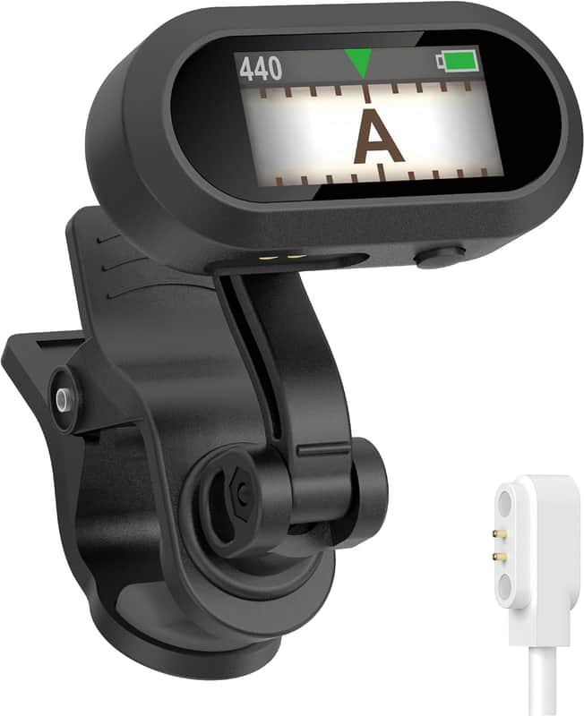 Clip On Tuner Rechargeable TFT Screen for Guitar Bass Ukulele and Wind Instruments, Headstock Chromatic Tuner Pitch 410-460Hz, Easy to Read in Strong Light, Dual-Rotating Hinges image 1