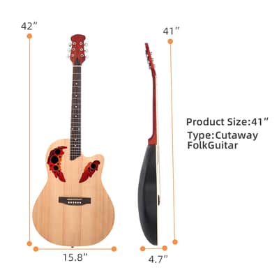 41 inch Cutawary Round Back Acoustic Guitar Spruce Top Grape Hole 2020s - Burlywood image 4