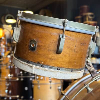 VINTAGE 1940's Leedy Trap Kit in Natural Mahogany - 14x28, 7x11, 9x13 image 14