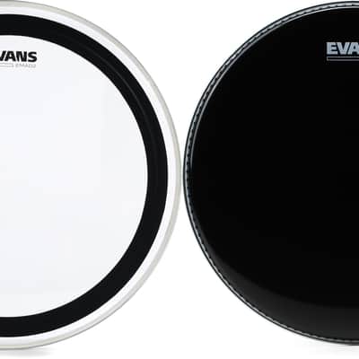 Evans EMAD2 Clear Bass Drum Batter Head - 20 inch Bundle with Evans Resonant Black Tom Head - 14 inch image 1