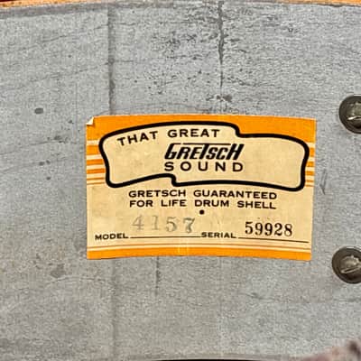 1960s Gretsch Name Band 5.5x14 Snare Silver (White) Satin Flame image 11