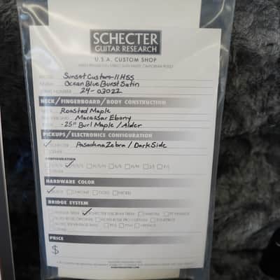 Schecter CUSTOM SHOP USA Sunset Custom-II - Ocean Blue Burst Satin 6-String w/ Case image 10
