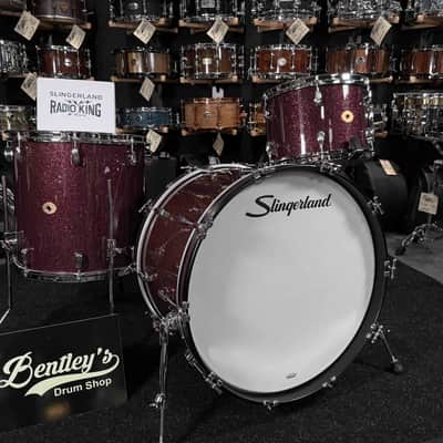 ~NEW!~ 2026 Slingerland RadioKing Mahogany/Poplar/Mahogany 3-Piece 13/16/22 Drum Kit Set in Maroon Glass Glitter with Nickel Hardware image 1