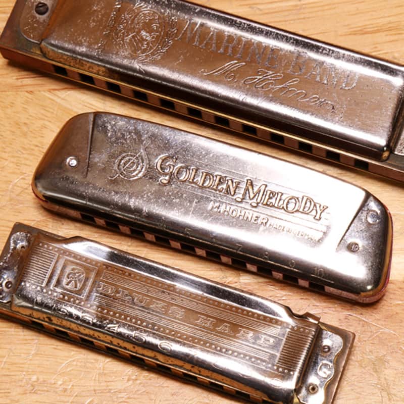 3 Vintage M Hohner Harmonicas Marine Band, Golden Melody & Blues Harp Keys G/C/G image 1