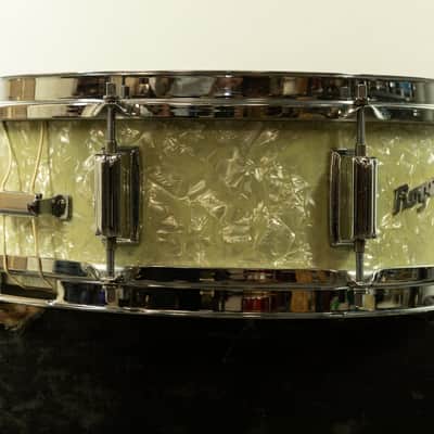 1960s Rogers 5x14 White Marine Pearl Tower Snare Drum image 8