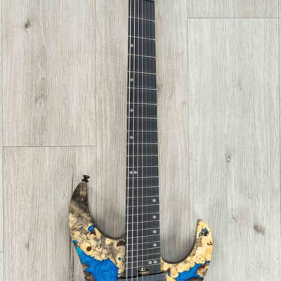Legator Ninja X7F Multi-Scale 7-String Guitar, California Buckeye Burl, Fishman Set, Caribbean Blue image 4