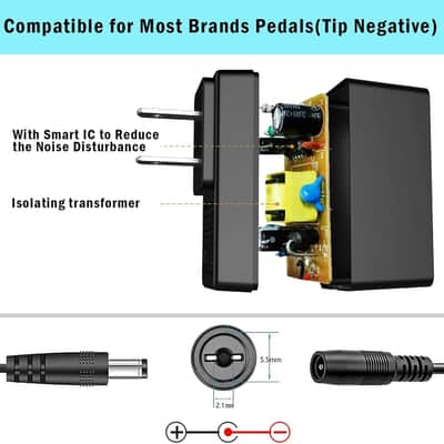 DC 9V Guitar Pedal Power Supply AC Adapter with 4 Way Daisy Chain Power Cord Cables for Pedal Keyboard Tip Negative 800mA-1A (A-P01) image 2