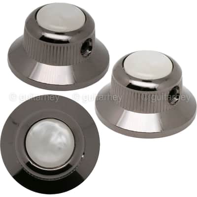 NEW (3) Q-Parts UFO Guitar Knobs KBU-0751 Acrylic White Pearl on Top COSMO BLACK image 1