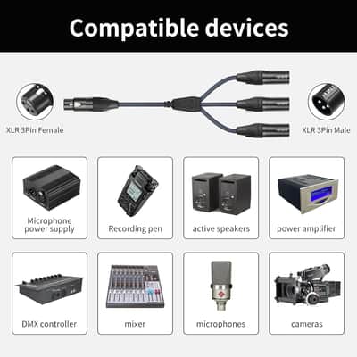 5Ft Xlr 1 Female To 3 Male Y Splitter Cable,3 Way Xlr Splitter Balance 1 Female To 3 Male Audio Cable For Mixer Microphone-One Microphone Connects 3 Interfaces 1 Pack image 2
