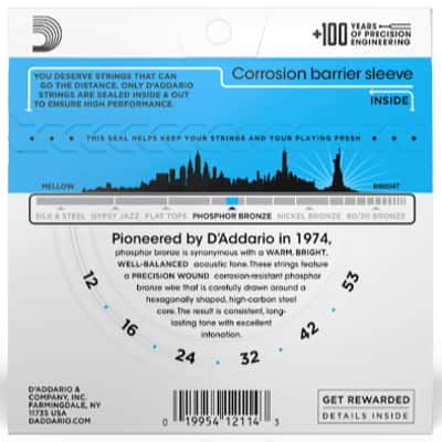 D'Addario Phosphor Bronze Acoustic Guitar Strings 3 Pack 12-53 EJ16-3D image 3