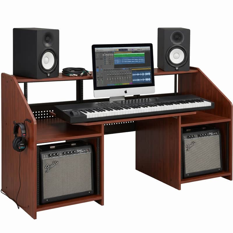 71" Studio Furniture Music Workstation Wooden Brown image 1