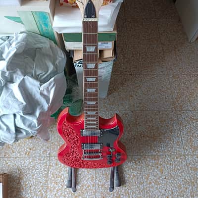Custom Harley Benton SG type 2023 - Red, hand Carved in Florence, Italy. Custom Guitar, Solid Body; Vintage look Double cut image 5