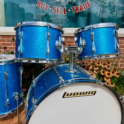 1970s Ludwig Mach 5 Pro Beat Drum Set Blue Sparkle 24/12/13/16 image 5
