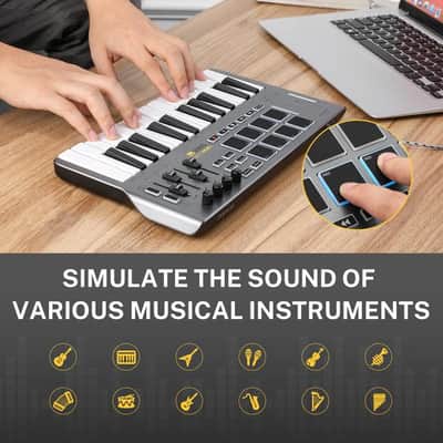 Professional Mini 25 Key USB MIDI Keyboard Controller With 8 Backlit Drum Pads Knobs control slider image 6