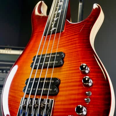 PRS NOS 2017 Namm Show Private Stock Gary Grainger 5 String Fretless Bass Dragons Breath Glow image 7