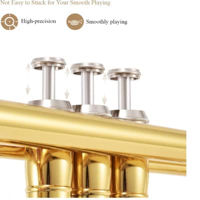 Brass Student Trumpet Instrument with Hard Case, Cleaning Kit, 7C Mouthpiece and Gloves, ETR-380, Golden image 2