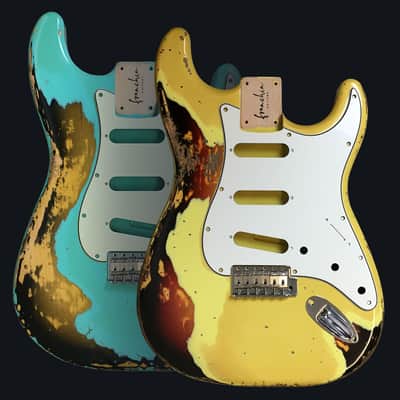 Made to Order - FRANCHIN Mercury guitar body Relic Aged 100% Nitro Lacquer COLOR OVER COLOR (Sunburst/ Black/ White/ Blue/ Green/ Yellow/ Red/ Pink/ Burgundy/ Purple/ Gold/ Silver, etc.) Basswood Poplar Stratocaster-Strat-S-Style Made in Italy image 1