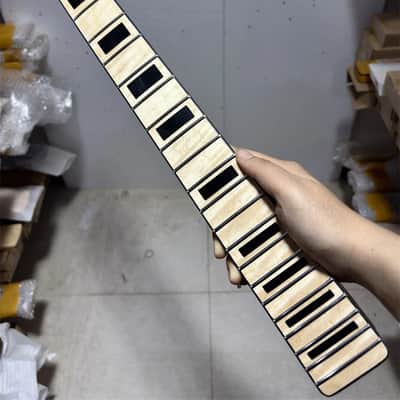 New DIY Gloss 22Frets Flame Maple Electric guitar Neck black square inlay Holes: 10 mm nut: 42mm image 3