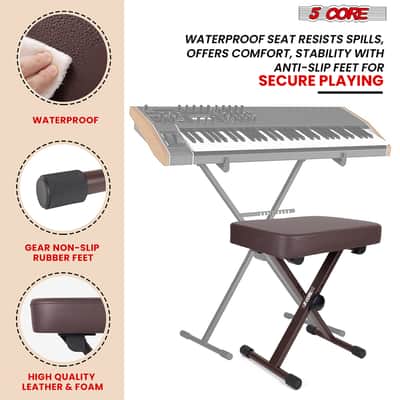 5 Core Keyboard Bench 3 Inch Padded Piano Stool Adjustable 20.5" Guitar Seat Heavy Duty Portable image 7