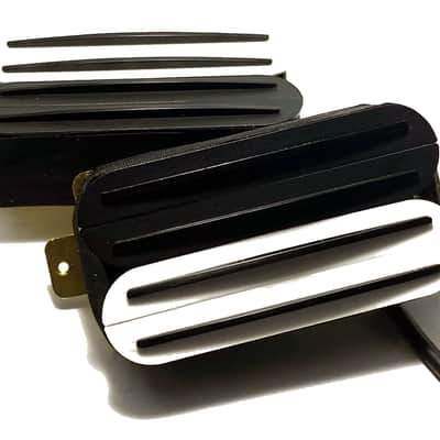 Quad Rail Humbuckers, 4 Blade Rail Style Overwound Passive 23K Pickup Set ~ White Black Zebra #2 Black Rails image 3