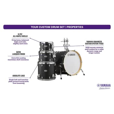 Yamaha Tour Custom Maple 4pc Drum Set 20/10/12/14 Licorice Satin image 3