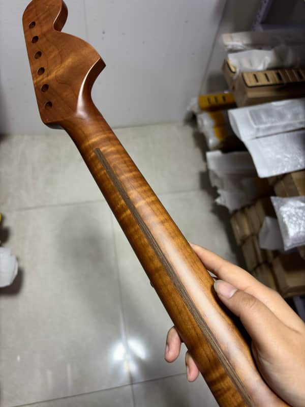 Reverse Big head 22 fret Roasted flame Maple guitar neck 25.5in repalce image 1