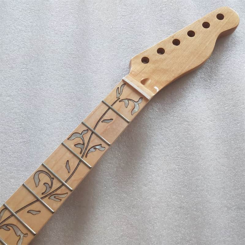 Maple Wood Guitar Tele Style Neck, 22 Frets Tree of Life Fingerboard Fret Inlay image 1