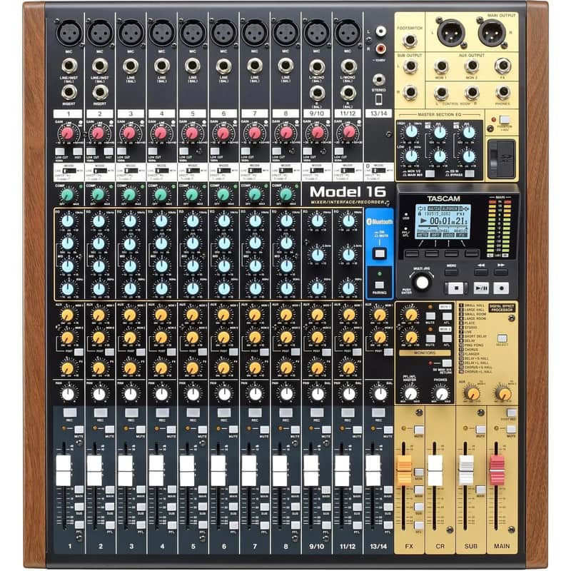 TASCAM Model 16 Multitrack Recorder / Mixer / Audio Interface 2019 - Present - Black with Wood Cheeks image 1