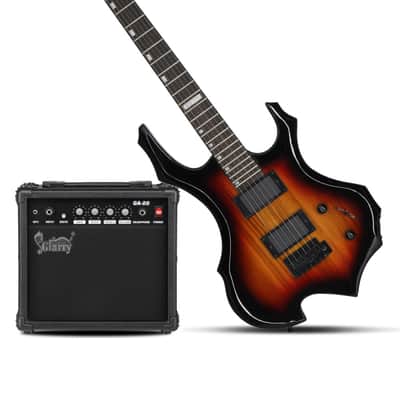 Glarry 36inch Burning Fire Style Electric Guitar HH Pickup / Sunset + Amplifier image 1
