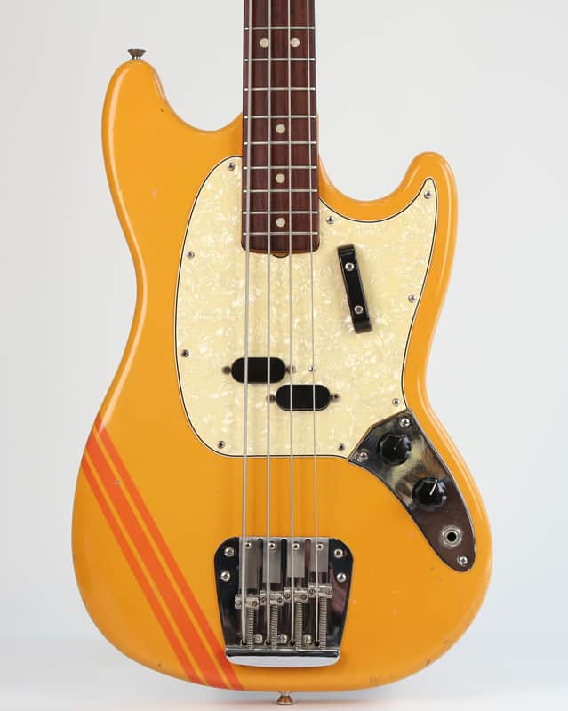 Fender Mustang Bass 1969 - Bill Wyman Rollling Stones Competition Orange Racing Stripe - Very Good