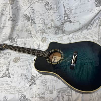 1980’s Alvarez 5081N Thin Body Dreadnaught Acoustic Electric in Blue Burst Flame image 6