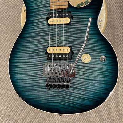 Ernie Ball Music Man Axis Flame Top Electric Guitar Yucatan Blue w/ Hard Case image 2