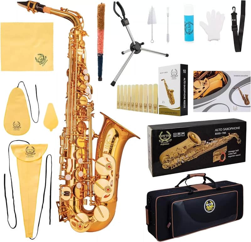New 2025 Eb Alto Saxophone – Professional Brass Sax with Carrying Case, Full Cleaning Kit & Stand image 1