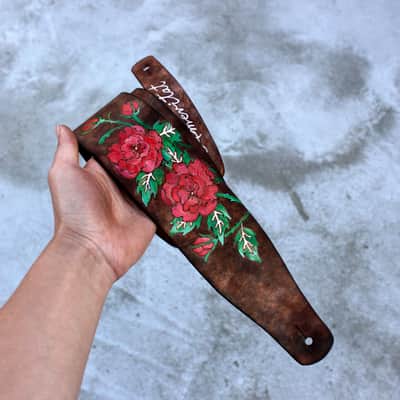 burnyblack custom guitar bass strap leather - rose brown image 8