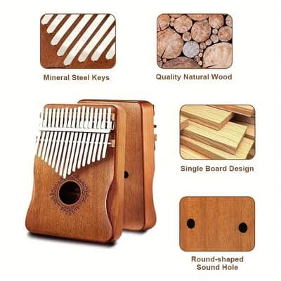 17-Key Thumb Piano – Retro Style Finger Piano with Learning Guide & Tuning Hammer image 3