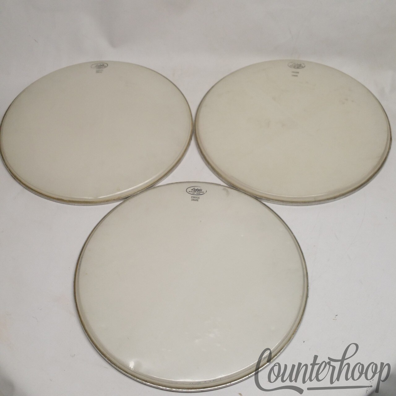 Ludwig 3x 16" Playon Plastic Snare Drum Heads Clear Resonant Vintage 60s Parade — main photograph