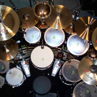 11 Piece PEARL double bass drum kit - rack mounted drums - Full Kit with Rack Hardware & 15 cymbals image 6