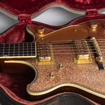 Gretsch  PX-6129 Champagne Sparkle Jet Semi-Hollow Body Electric Guitar (1962), ser. #46394, original blue-grey tolex hard shell case. image 17