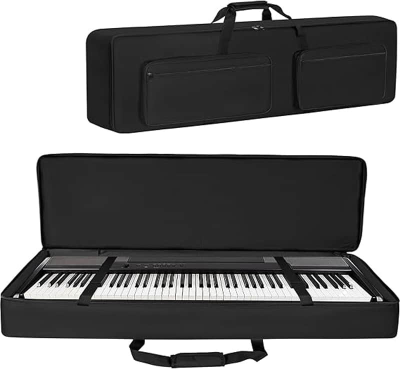 Padded 8mm Shockproof 88 Keys Keyboard Case Electric Piano Padded Keyboard Gig Bag (Interior: 54"x13.2"x6.7") with Adjustable Straps and 4-Pocket for Keyboard Accessaries, Black image 1