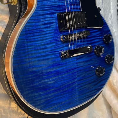 NEW! Gibson Dealer Select Custom Shop Les Paul Custom AAA Figured Flame Top - Transparent Blue / Natural Back - Authorized Dealer - WOW! 8.9 lbs - G06607 image 9