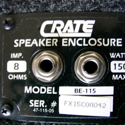 CRATE BE-115 150 W 8ꭥ 1x15' Bass Reflex Cabinet, Black Carpet Covering, 1991 image 2