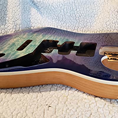 Bottom price on a Beautiful USA Bound Alder body.Quilt maple top. In "Deluxe blue dragon" .Made for a Strat neck #DD-412 image 3
