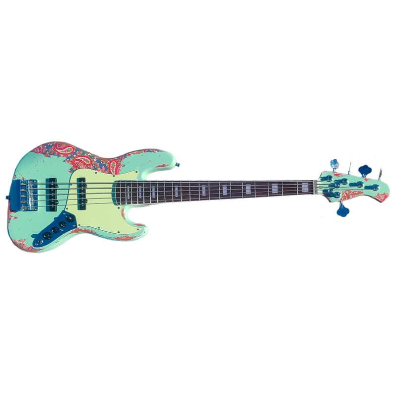 NEW DHATARATTHA CUSTOM GUITARS J-BASS 5-STRING - SEAFOAM/PAISLEY RELIC - NAMM 2025 image 1