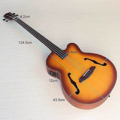 Custom Fretless 4 String Acoustic Electric Bass, Spruce Oak Body, Okoume Wood Neck image 4