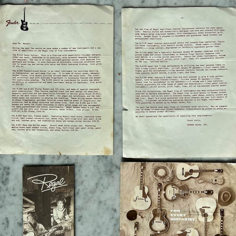 Early 1960’s Regal Fender Sales Inc Dealer Letter and Brochures Catalogs Case Candy Vintage Pre CBS Rare 1960’s image 1