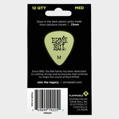 Super Glow Cellulose Picks Medium 12-Pack - world-standard .72mm celluloid med-pick specifications image 2