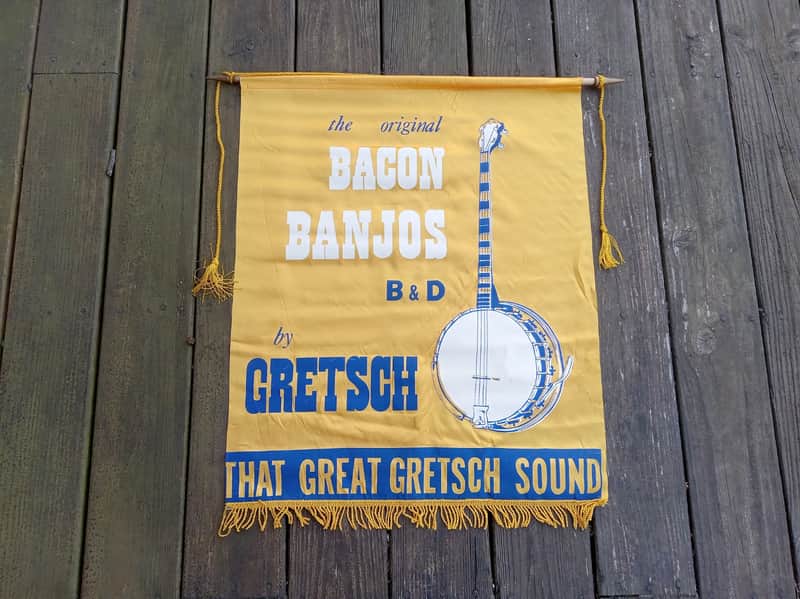 Vintage 1960's Bacon Banjos (By Gretsch) Authorized Dealer Banner! Rare, Original Music Store Display Sign! image 1